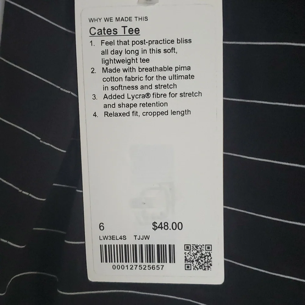 NWT lululemon Cates Tee Sz 4 Black/White Stripe